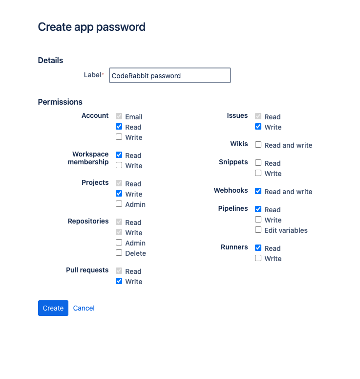 Bitbucket app password permissions